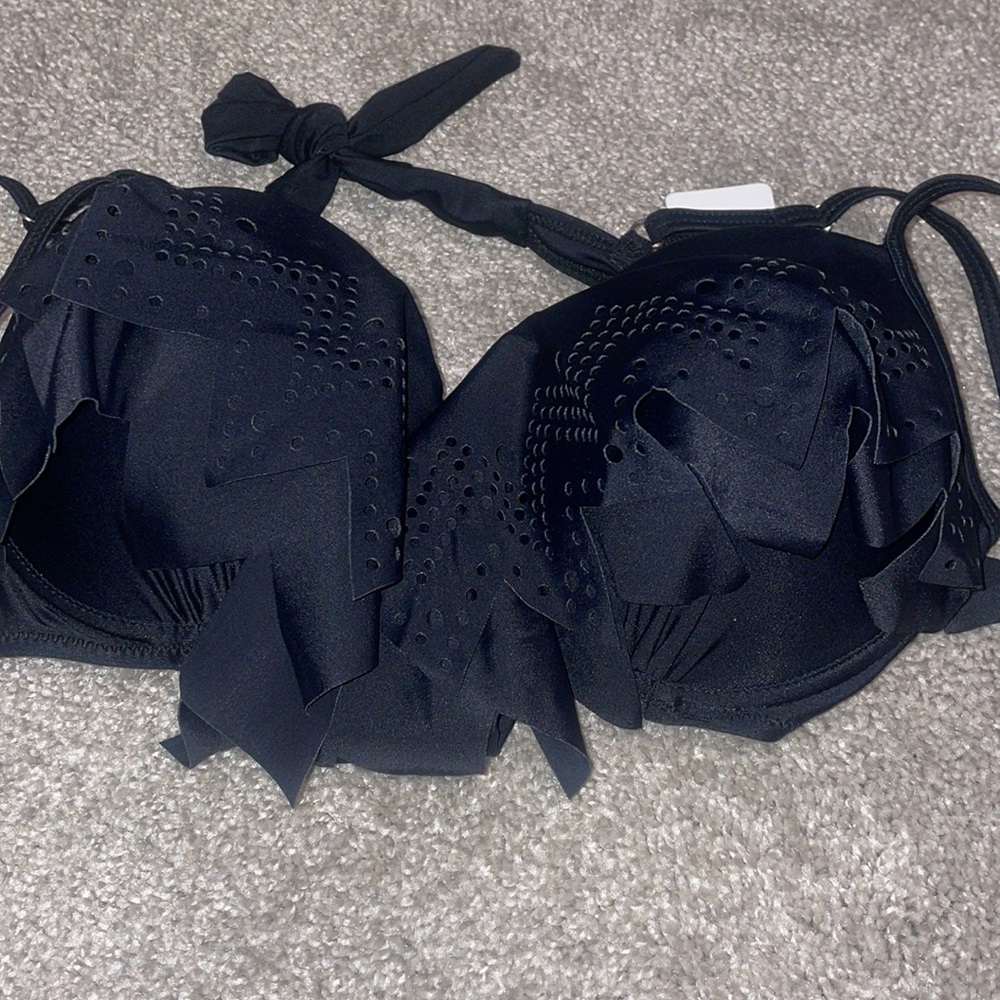 Holipick lace layered ruffled swim bra push up L new